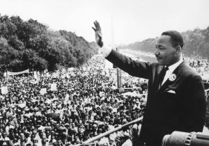 Martin Luther King Jr. waving to the crowd at the March on Washington in 1963. AFP via Getty Images.