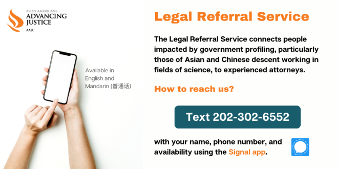 If you believe you are being targeted and profiled based on your ethnicity, you may contact 202-302-6552 using the Signal app